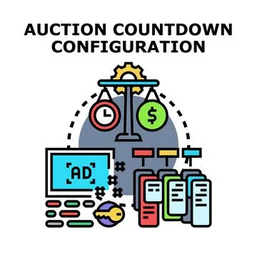 Auction countdown configuring digital marketing campaign settings Stock Illustration