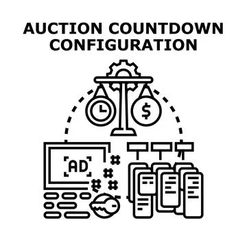 Auction countdown configuring digital marketing campaign settings Stock Illustration