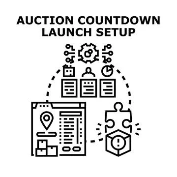Auction countdown launch setup process concept Иллюстрация
