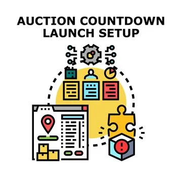 Auction countdown launch setup process concept Stock Illustration