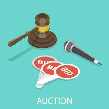 Auction flat isometric vector concept. Stock Illustration