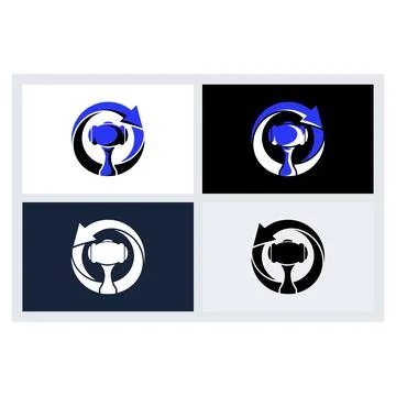Auction Gavel Logo Design Concept Set Stock Illustration
