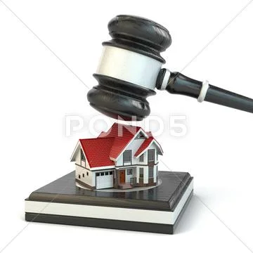 Auction. gavel, sound block and house. Stock Illustration