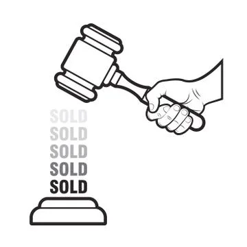 Auction hammer in black Stock Illustration