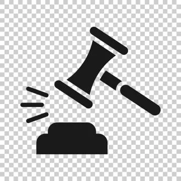 Auction hammer icon in flat style. Court sign vector illustration on white is Stock Illustration