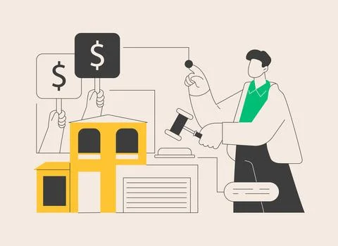 Auction house abstract concept vector illustration. Ilustración de archivo