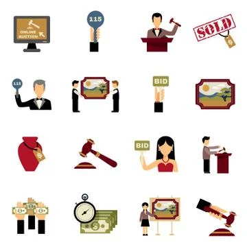 Auction Icons Set Stock Illustration