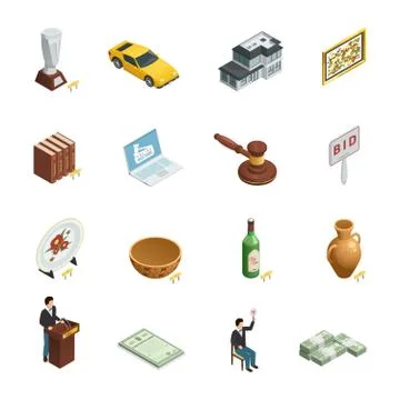 Auction Isometric Icon Set Ilustración de archivo