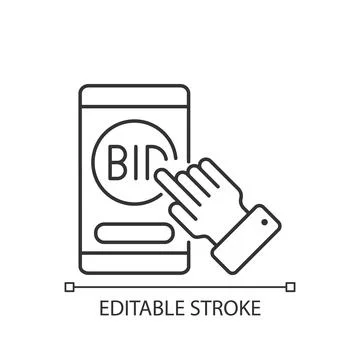 Auction mobile app linear icon Stock Illustration