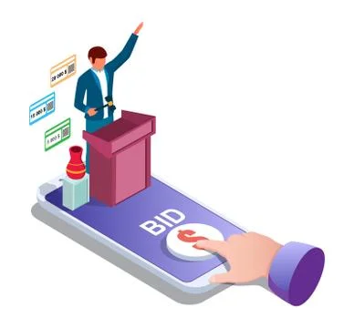 Auction online vector concept for web banner, website page Ilustración de archivo