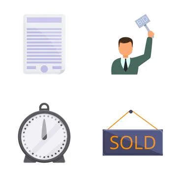 Auction process icons set cartoon vector. Buying and selling lot at auction Illustrazione stock