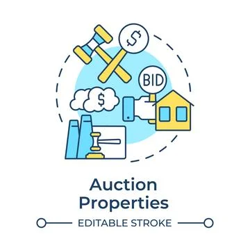 Auction properties multi color concept icon Stock Illustration