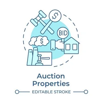 Auction properties soft blue concept icon Stock Illustration