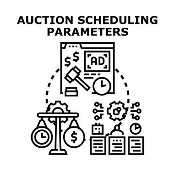 Auction scheduling parameters concept optimizing digital marketing bidding Ilustración de archivo