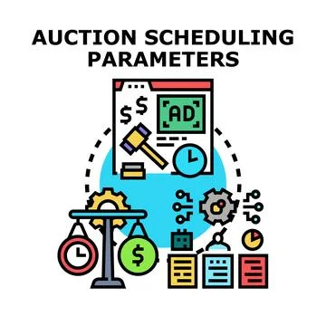 Auction scheduling parameters concept optimizing digital marketing bidding Stock Illustration