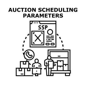 Auction scheduling parameters for logistics process management Stock Illustration