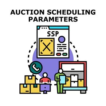 Auction scheduling parameters for logistics process management Stock Illustration