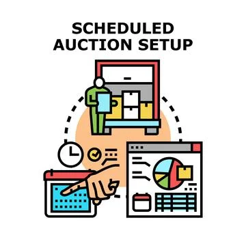 Auction setup process preparing scheduled online sales Stock Illustration