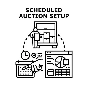 Auction setup process preparing scheduled online sales Stock Illustration