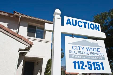 Auction Sign Outside House Stock Photos
