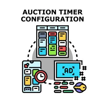 Auction timer configuring settings for digital bidding process 库存插图