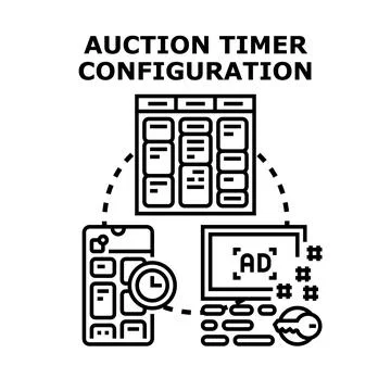 Auction timer configuring settings for digital bidding process 스톡 일러스트