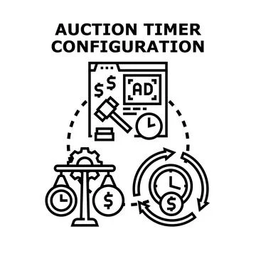Auction timer optimizing bidding strategy and price configuration Stock Illustration