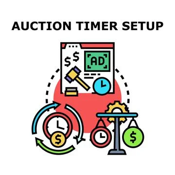 Auction timer setup managing bid advertisement process Stock Illustration