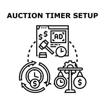 Auction timer setup managing bid advertisement process Stock Illustration