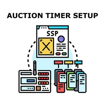 Auction timer setup process connecting digital platform and devices Stock Illustration