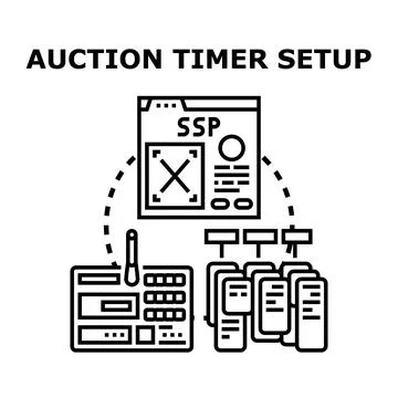 Auction timer setup process connecting digital platform and devices Stock Illustration