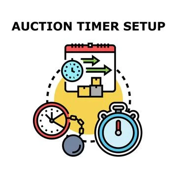 Auction timer setup process scheduling bidding event Stock Illustration