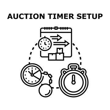 Auction timer setup process scheduling bidding event Stock Illustration