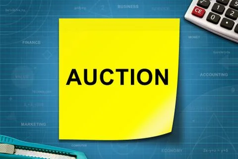 Auction word on yellow note イラスト素材