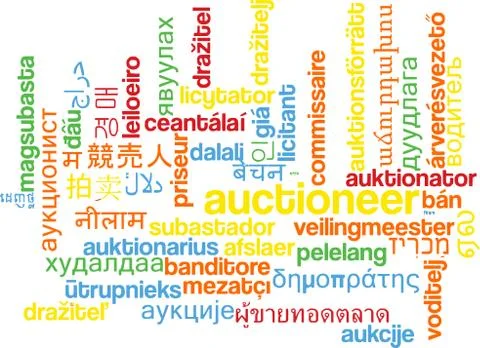 Auctioneer multilanguage wordcloud background concept Stock-Illustration