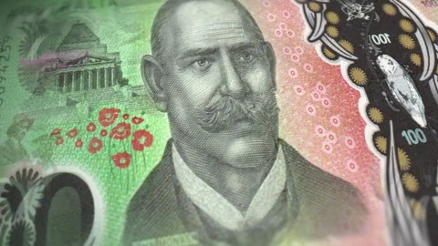 AUD $100 Banknotes Sliding in Close-Up Macro Loop Animation Stock Footage 292323944