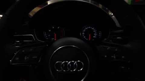 Audi Car Steering Wheel With Indicators and Controls Stock Footage 156605458
