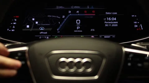 Audi Car Steering Wheel With Indicators and Controls Stock Footage 156611219