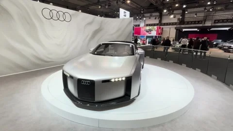 Audi concept c all electric silver roadster radical vertical grille retractable Stock Footage 328209104