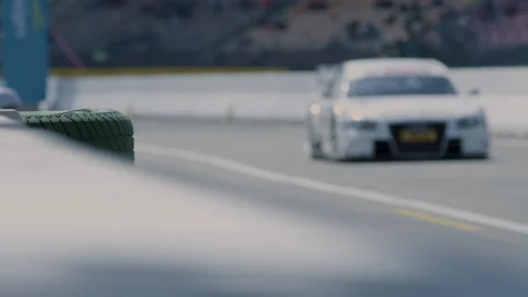 Audi DTM Racer arriving at Pitstop at Car Racing - Racing Track - Motor Sports Stock Footage 158771431