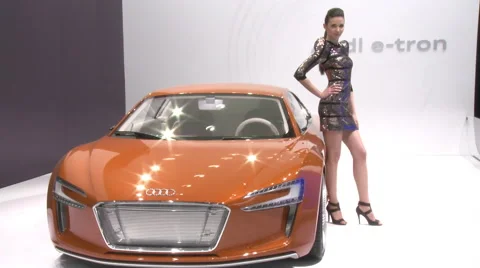 Audi e-tron car, model posing, Beijing China Stock Footage 56588084