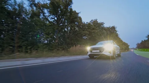 Audi E-Tron first all-electric SUV car. Presentation of a new car model Stock Footage 115635159