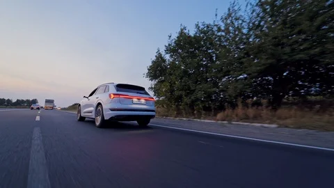 Audi E-Tron is a fully-electric compact luxury crossover SUV produced by Audi. Stock Footage 115635813