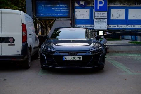 Audi e-tron GT is a battery electric executive car, front view Stock Photos