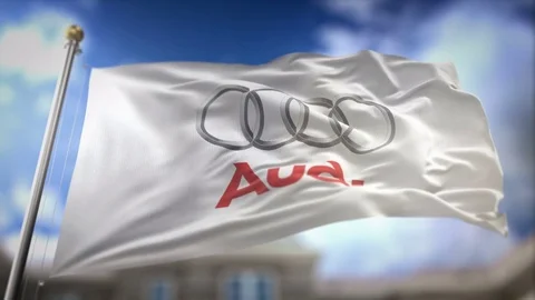 Audi Flag Waving Slow Motion 3D Rendering Blue Sky Background - Editorial A.. Stock Footage 75651240