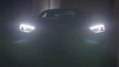 Audi R8 Headlight going on with smoke Stock Footage