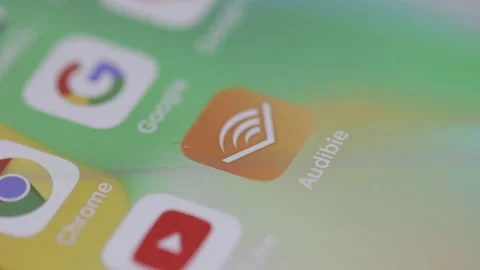 Audible icon typing and scroll. Close up shot of hand on social network. Macro Stock Footage 170562315