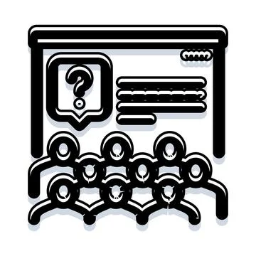 Audience attending presentation, asking questions, getting answers Illustrazione stock