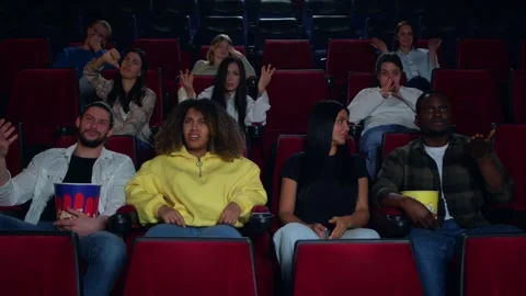 The audience in the cinema is judging, something has gone wrong and the audience Видео 267349997