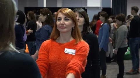 Audience in the conference hall. Yoga classes. Kyiv, Ukraine, 10.05.2019 Stock Footage 112093396
